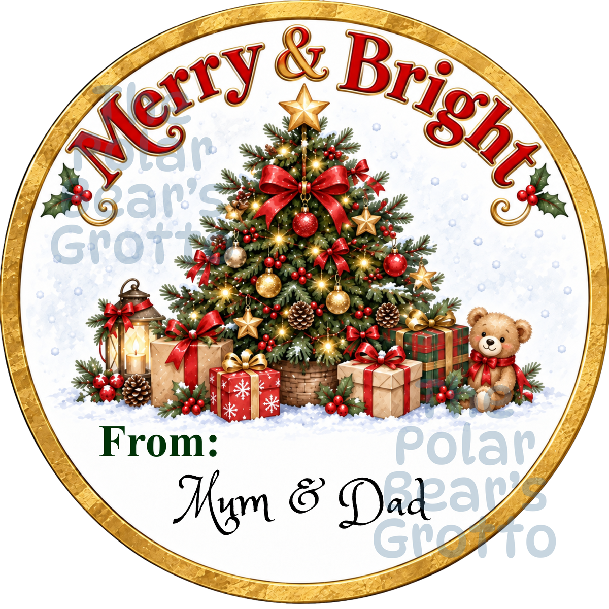 Personalised Chocolate Tub Sticker - Christmas Tree with Gifts