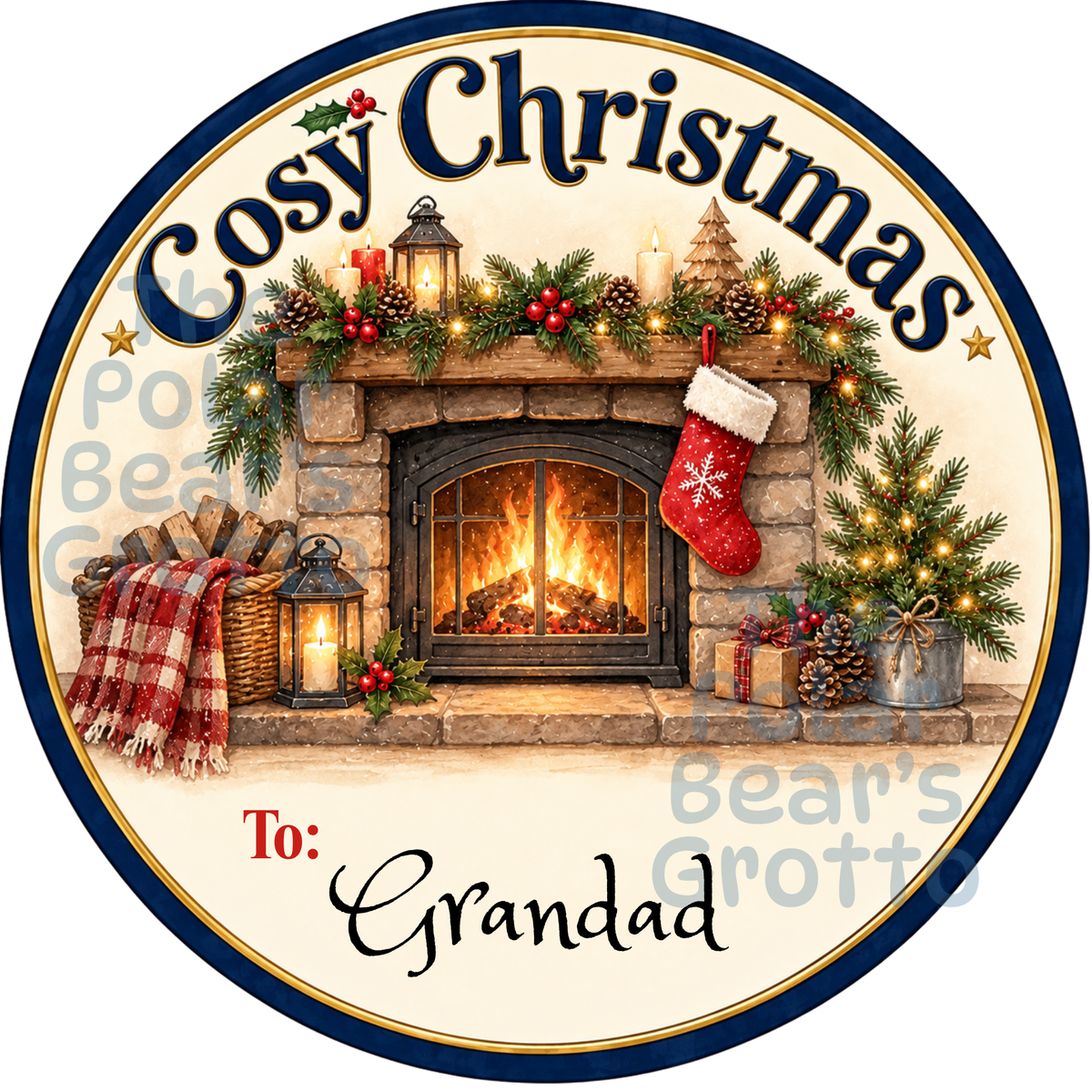 Personalised Chocolate Tub Sticker - Cosy Fireplace