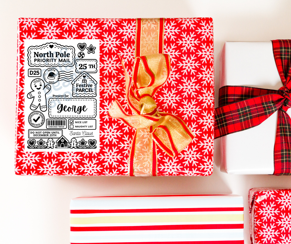 Set of personalised Christmas postage labels with Gingerbread girl