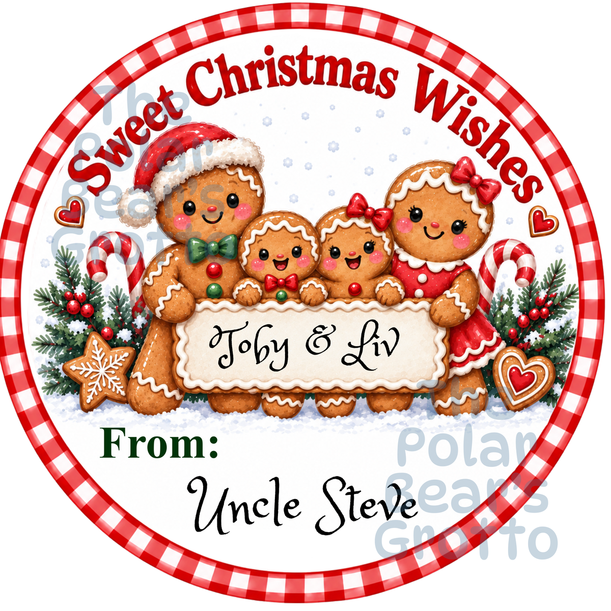 Personalised Chocolate Tub Sticker - Gingerbread Family with Boy and Girl