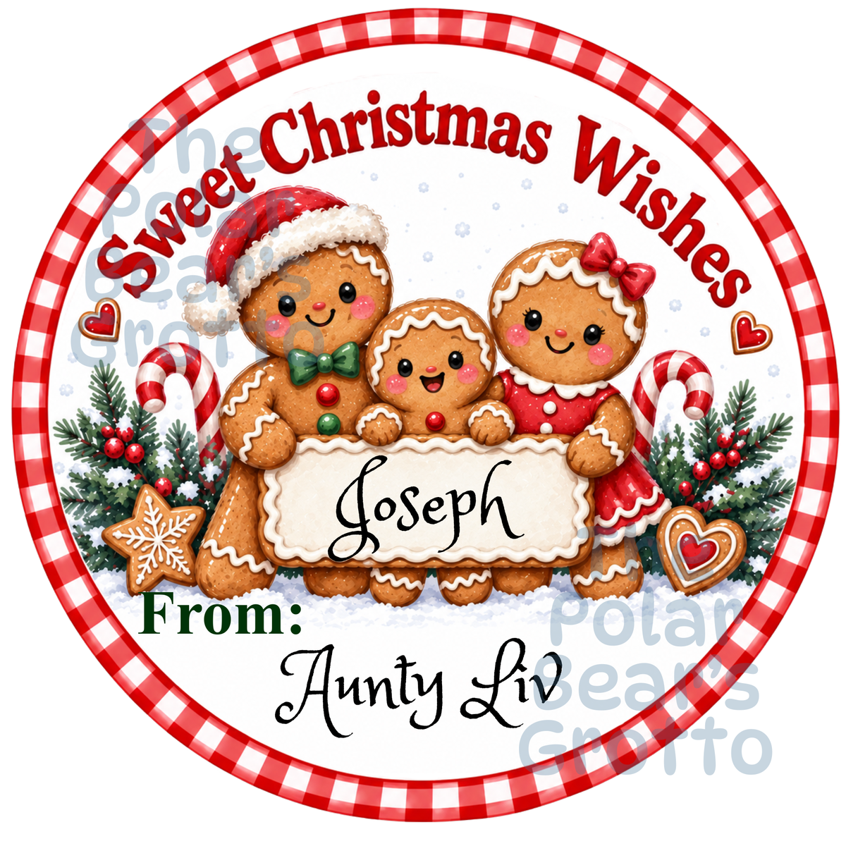 Personalised Chocolate Tub Sticker - Gingerbread Family with Boy