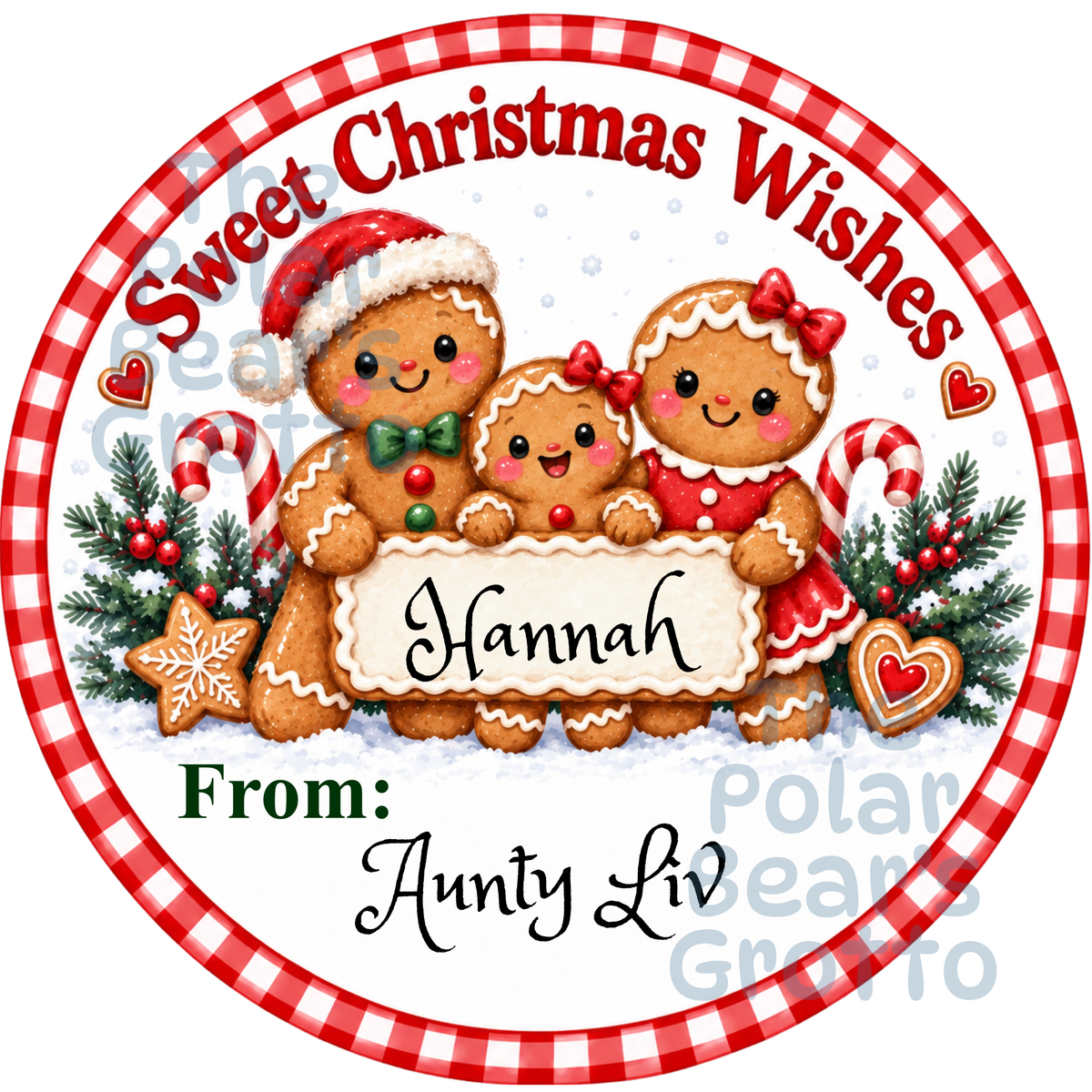 Personalised Chocolate Tub Sticker - Gingerbread Family with Girl