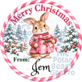 Personalised Chocolate Tub Sticker - Bunny in a pink outfit