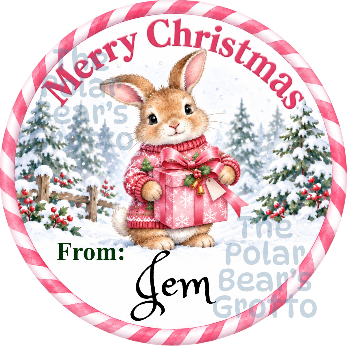Personalised Chocolate Tub Sticker - Bunny in a pink outfit
