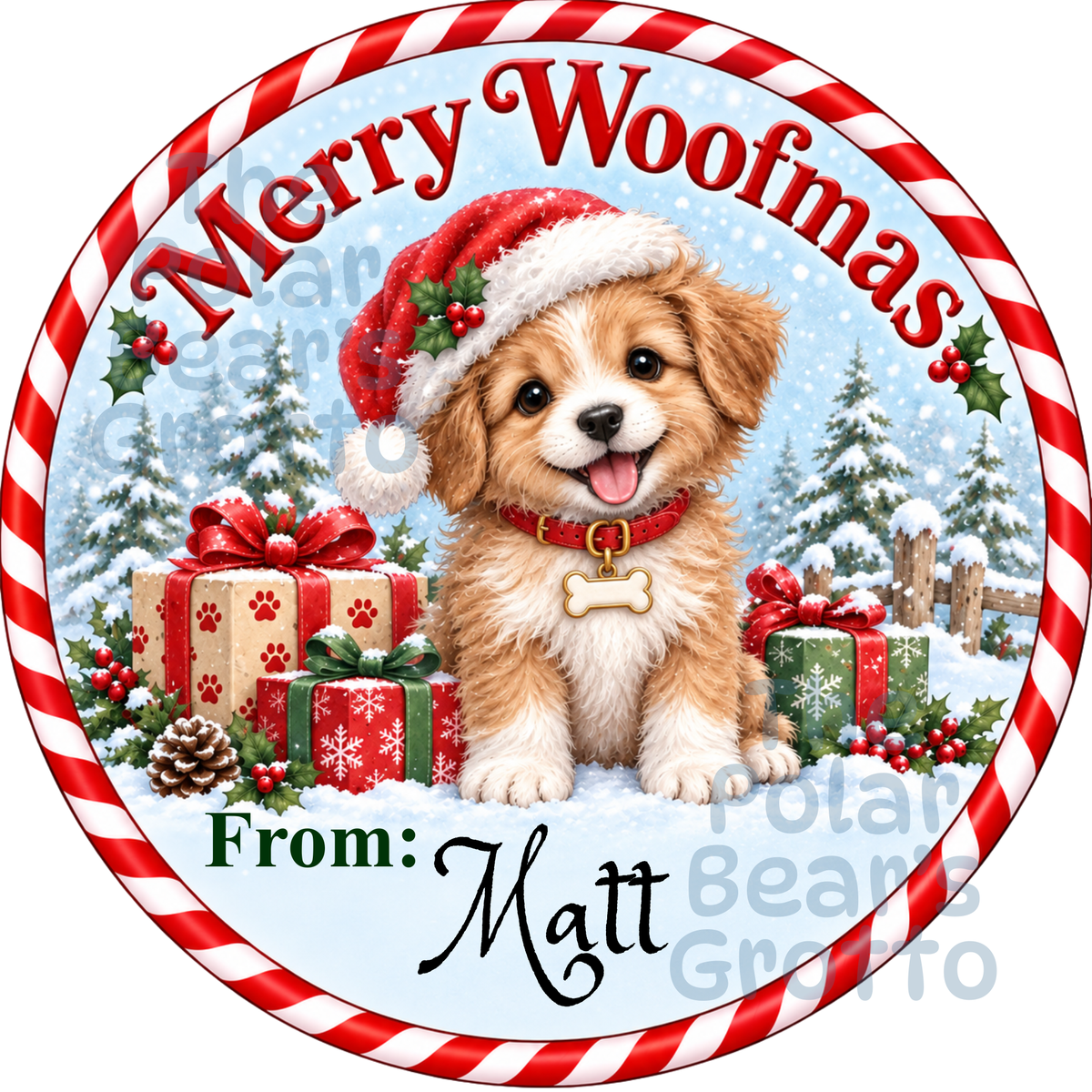 Personalised Chocolate Tub Sticker - Christmas Puppy