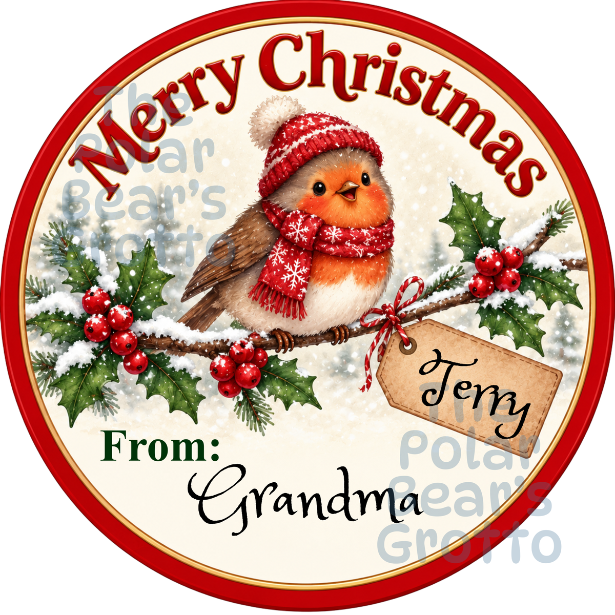 Personalised Chocolate Tub Sticker - Robin and Holly