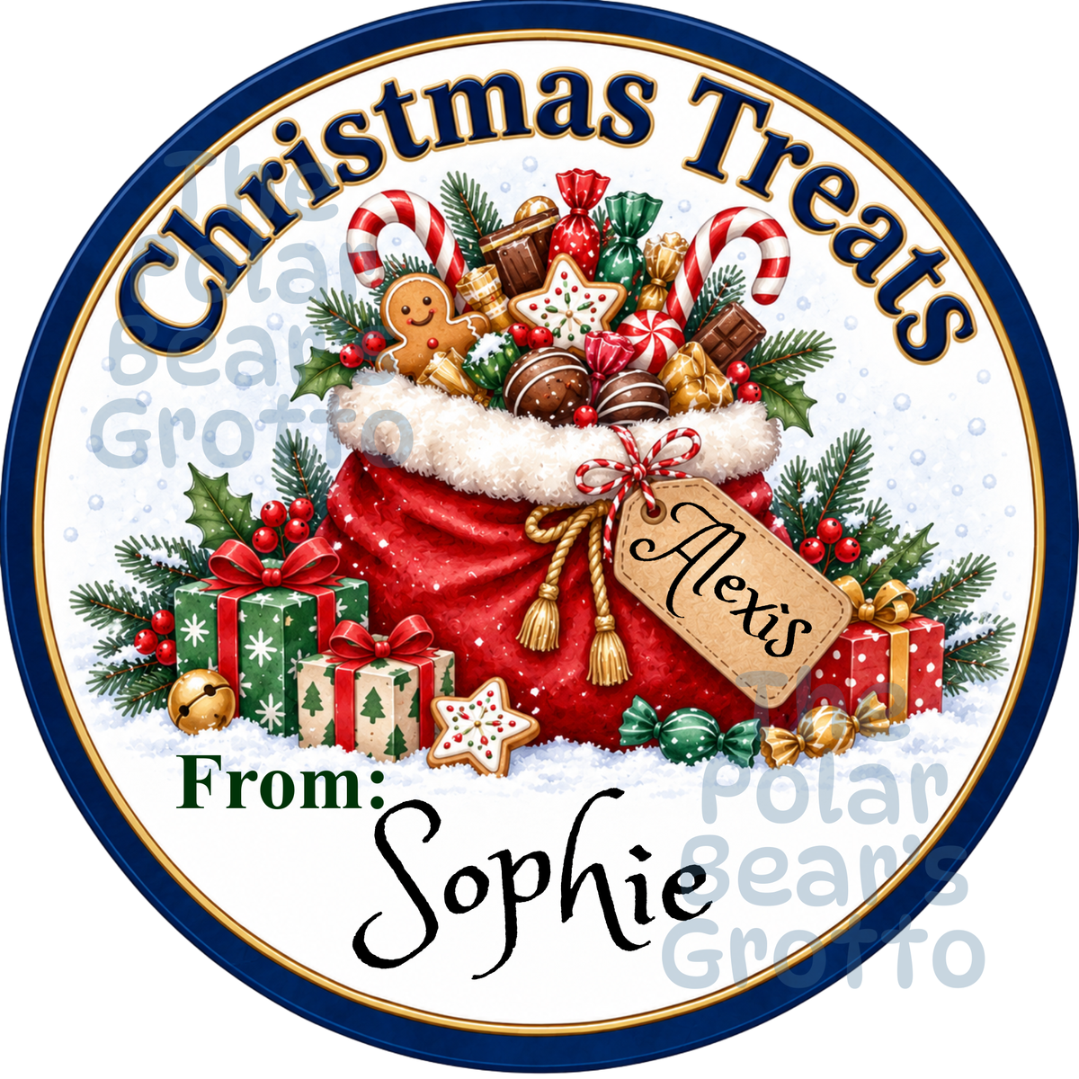 Personalised Chocolate Tub Sticker - Santa Sack of gifts