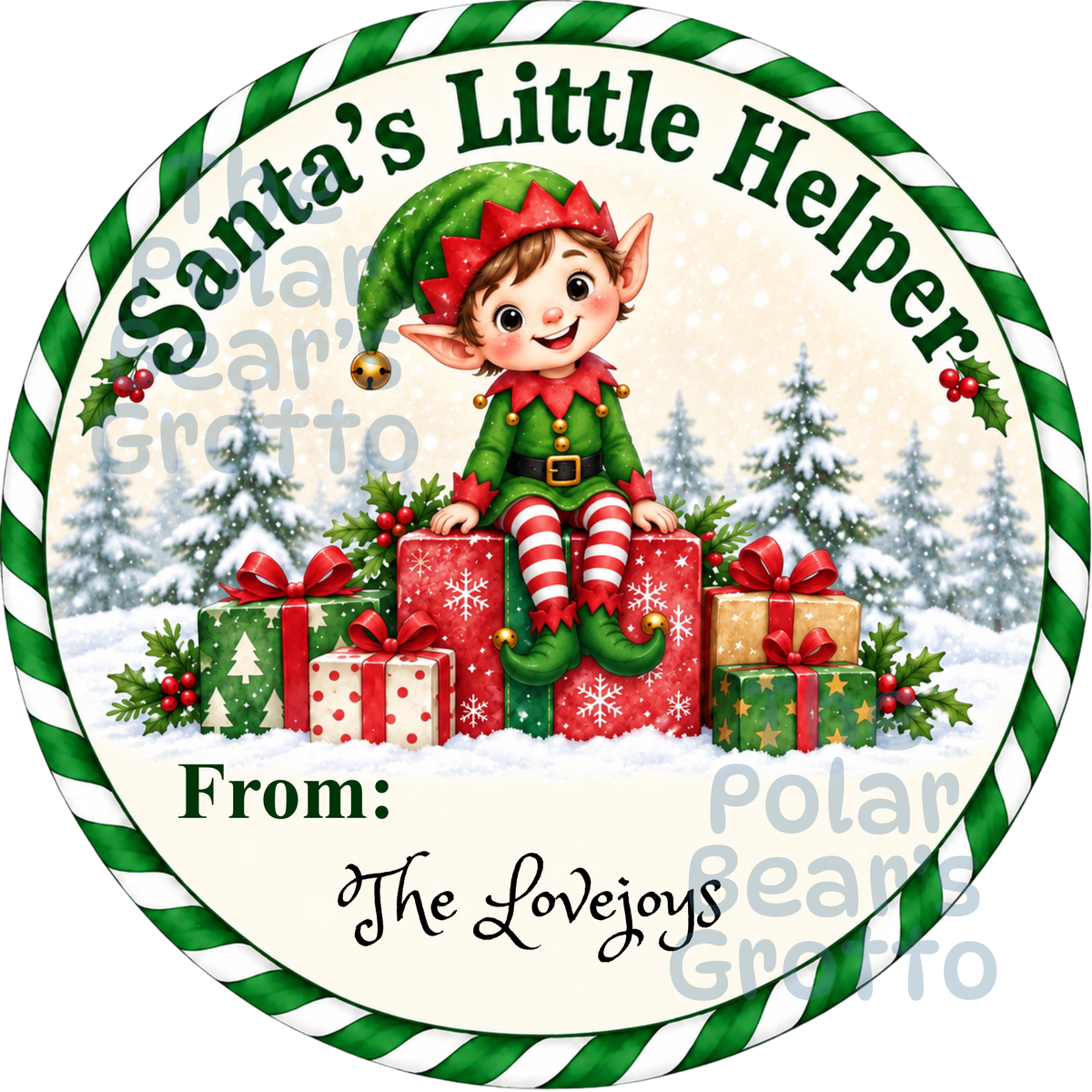 Personalised Chocolate Tub Sticker - Santa's Little Helper - Elf