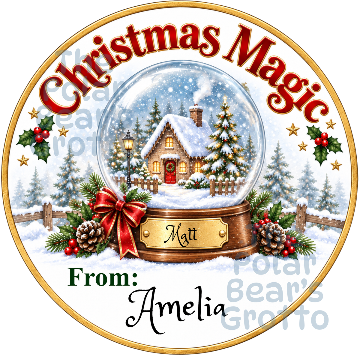 Personalised Chocolate Tub Sticker - Snowglobe