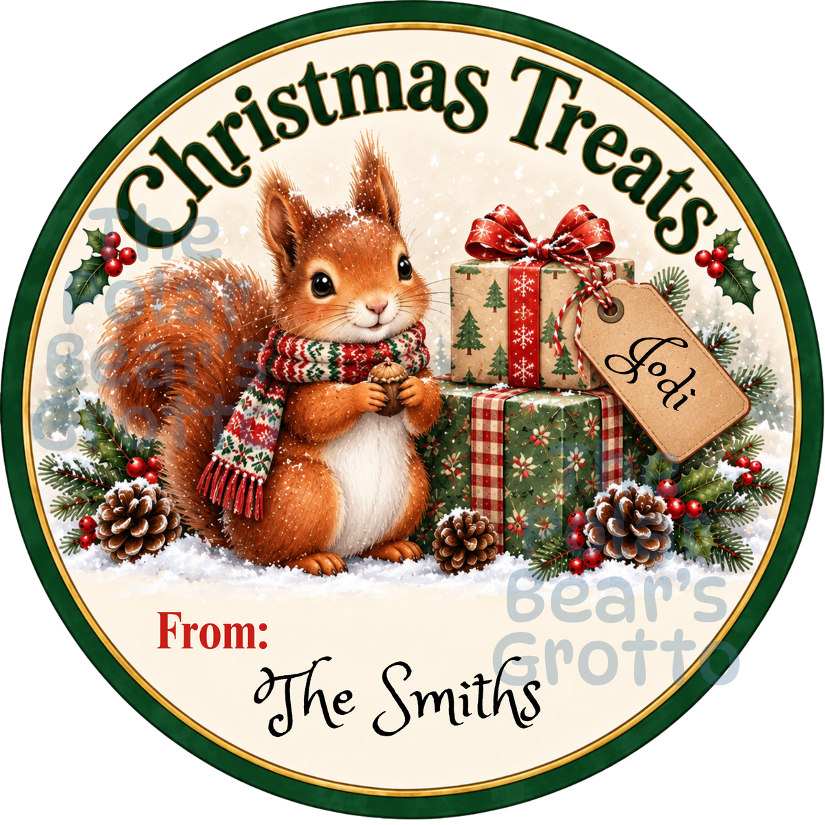 Personalised Chocolate Tub Sticker - Squirrel