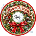 Personalised Chocolate Tub Sticker - Wreath with red ribbon